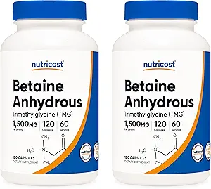 Nutricost Betaine Anhydrous Caps 1500mg, 60 σερβιρίσματα ανά φιάλη (2 μπουκάλια)