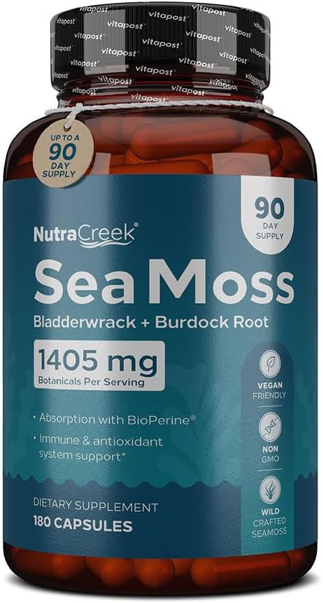 Sea Moss | Irish Sea Moss Capsules with Bladderwrack, Burdock Root & BioPerine for Ab component. Prebiyotik & Immune Support | 90 Days Supply - 180 Capsules