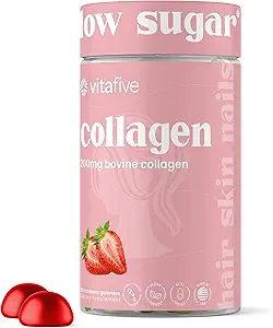 vitafive Collagen Gummies for Men and Women, Bovine Collagen, Collagen Gummy for Hair, Skin, and Connective Tissue Support, Gluten Free (50 Ct)