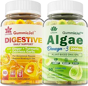Sugar Free Omega 3 Fatty Acid 2000mg with 640 mg DHA & 290mg EPA, Multivitamin, CoQ10, Astaxanthin + Ginger, Nausea için Gummies - Stomach Relief - Ultra Aborpsiyon