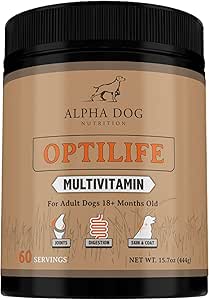 OptiLife Dog Multivitamin Powder - Adult Dog Multivitamin with Probiotics, Allergy Support, Joint support, Skin & Coat Support - Βιταμίνες σκύλου και συμπληρώματα - Πολυβιταμίνη για σκύλους (60 Services)