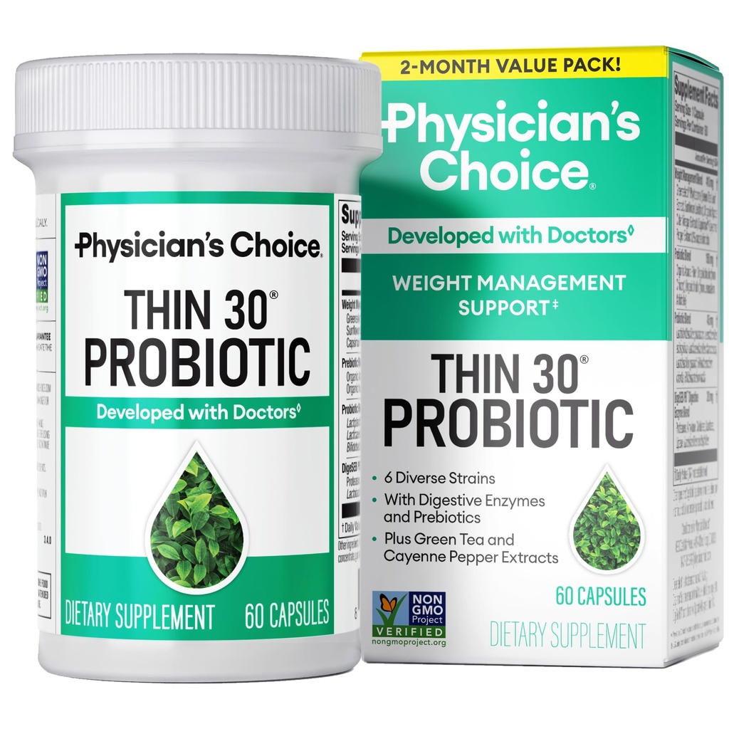 Doktorun Kilo Yönetimi ve Bloating için Probiyotikleri - 6 Probiyotik Strains - Prebiyotikler - Anahtar madde Cayenne - Destekler Gut Health - Kadın ve Erkekler için Kilo Yönetimi - Yeşil Çay - 60 CT