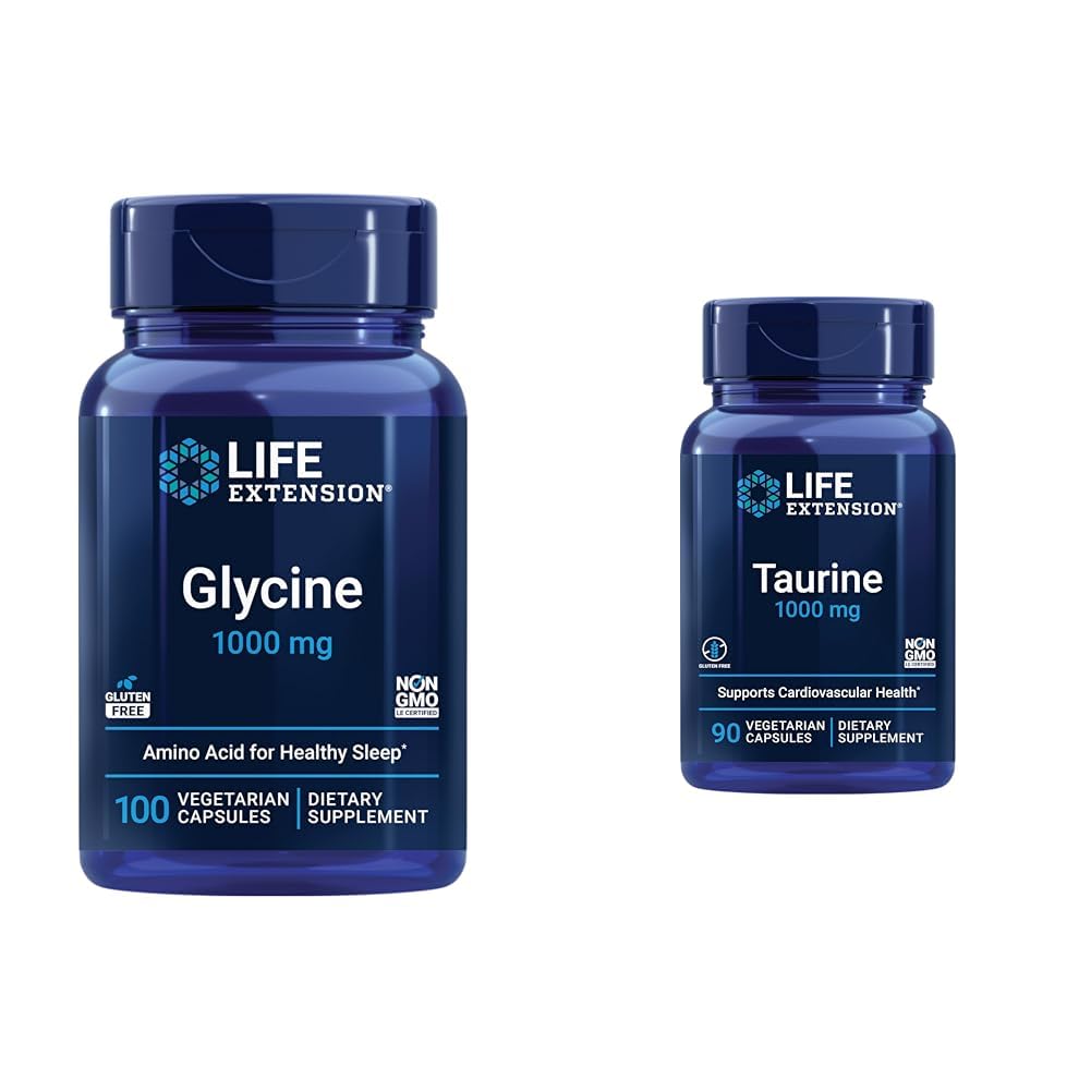 Life Extension Glycine 1000 mg, Rahatlama, Sağlıklı Uyku ve Taurin, Saf Taurin Amino Asit Tamam, Kalp, Canlı ve Beyin Sağlığı