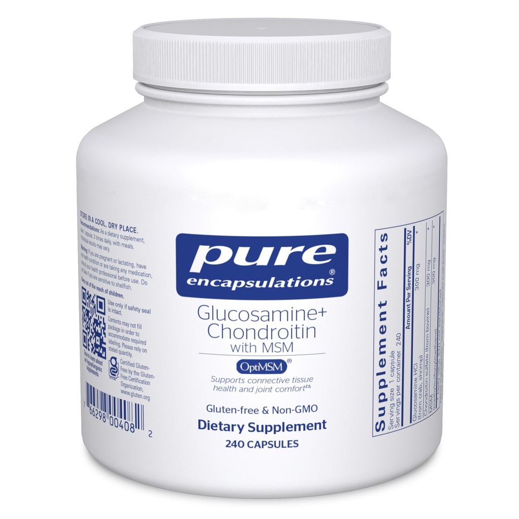 Καθαρές εγκοπές Glucosamine Chondroitin με MSM - Υποστηρίζει Κοινή Υγεία & Κανονικό Σχηματισμό Cartilage* - Διατηρεί Ένζυμη Δραστηριότητα - Χωρίς γλουτένη & Μη ΓΤΟ - 240 Κάψουλες