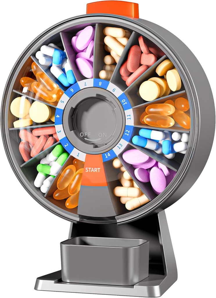 Zoxy Large Pill Organizer, Daily Pill Box 7 veya 14 Gün boyunca, Wall-Mountable Pill yapıştırıcısı Tıp, Vitamin veya Supplements, Weekly Pill Case with Easy Press Düğme (Grey)