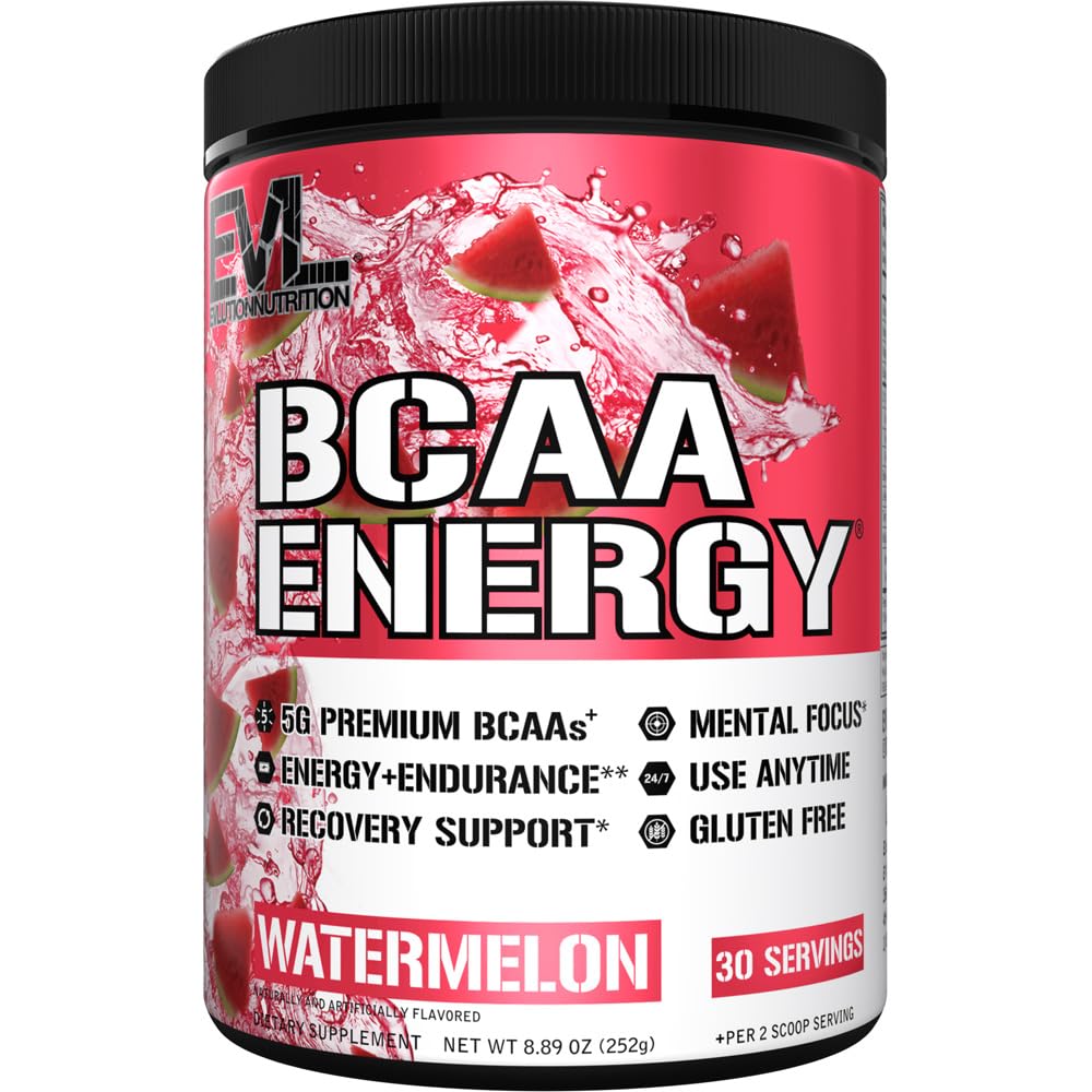 EVL BCAAs Amino Asits Toz - BCAA Energy Pre Workout Toz for Muscle Recovery Lean growth and Endurance - Rehydating Post Workout Recovery Drink with Natural Caffeine - Watermelon