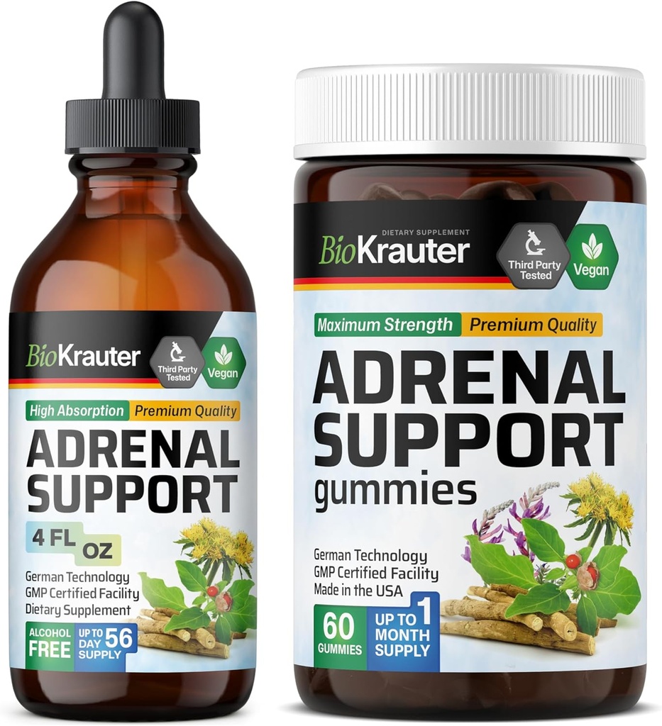 BIO KRAUTER Adrenal Support 60 Gummies & Adrenal Support Βάμμα 4 Fl. Oz.