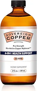 Sovereign Pro-Stength Bio-Active Copper Hydrosol - Bioavailable Copper Liquid Supplement for Adults & Kids with Silver Hydrosol for Hair, Skin, & Nails, 30ppm - 2 fl oz (59mL)