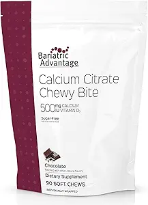 Bariatrik Avantajı Çelik Citrate Chewy Bites 500 mg - Yüksek derecede Absorbable & Digestible - Vitamin D3 - Easy Chewable Food Supplement - 90 Count