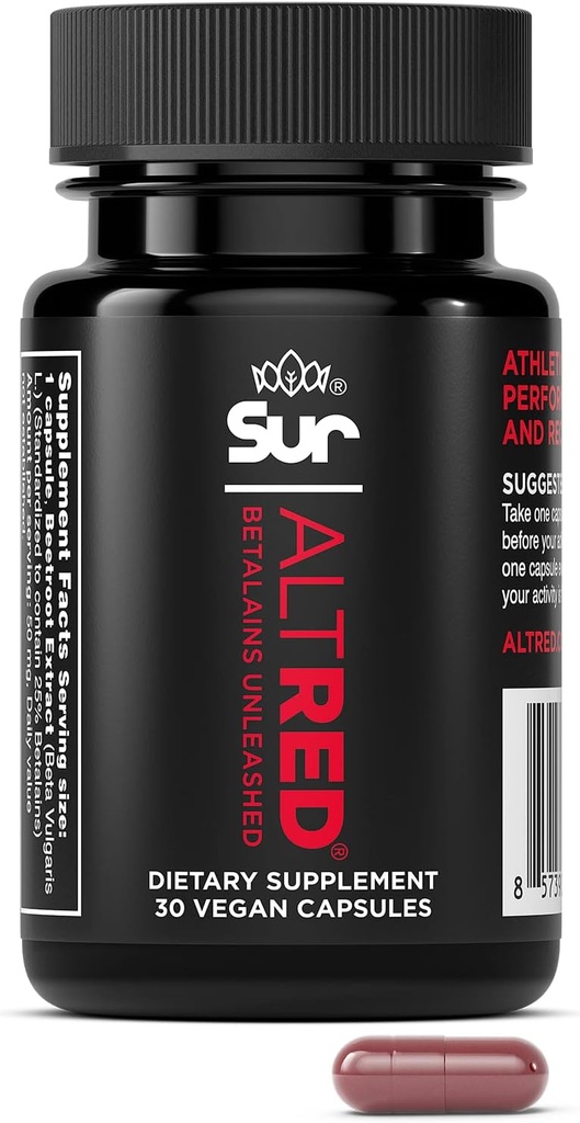AltRed Sur Beet Root Κάψουλες για την αποκατάσταση των μυών και την αθλητική διατροφή - 25% Betalain Extract Προ προπόνηση & συμπλήρωμα οξειδίου του αζώτου για αθλητές αντοχής - NSF Certified for Sport