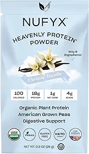 NUFYX® • Heavenly Protein® Powder • World’s Finest 100% Organic American Grown Peas • Vegan • Gluten Free • Low Carb (Creamy Vanilla, Packet)