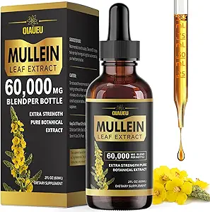 Mullein σταγόνες για τους πνεύμονες, φυσικό εκχύλισμα φύλλων Mullein, αναπνευστική υποστήριξη & συμπλήρωμα βοτάνων καθαρισμού πνεύμονα, Vegan - 2 fl oz