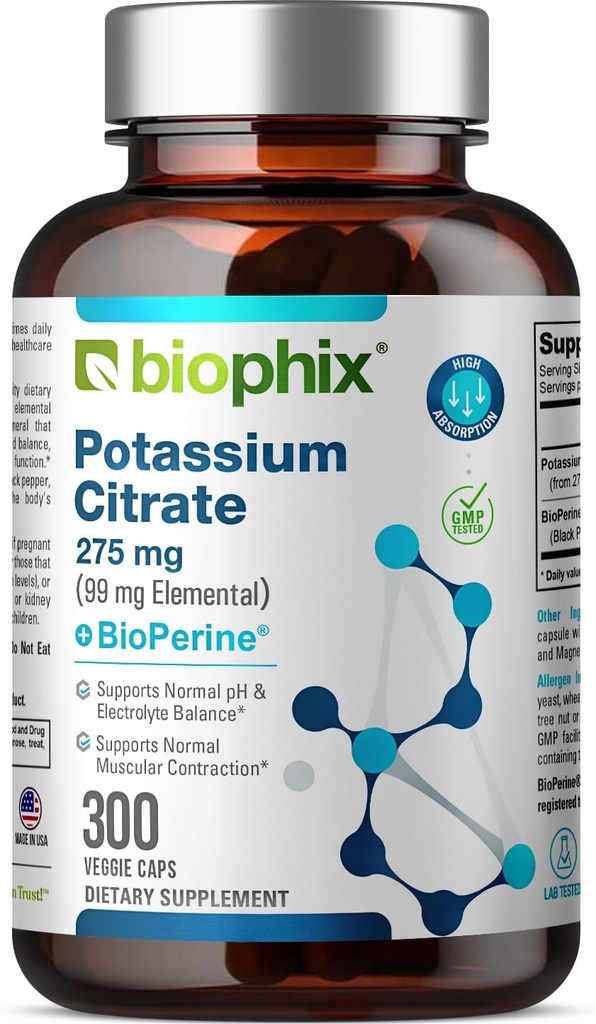BioPerine 300 Veggie Capsules ile biyophix Pids Citrate 275 mg - Elektrolyte Balance, Nerve., Muscle Function ve Heart Health Health