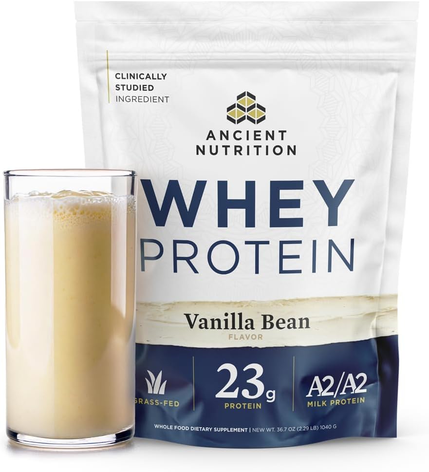 Eski Beslenme Çimi Fed Whey Protein, 23g protein, Hydrolyzed Collagen,, Organik Rejeneratif A2/A2 Süt Protein (35 Hizmet, Vanilla Bean)