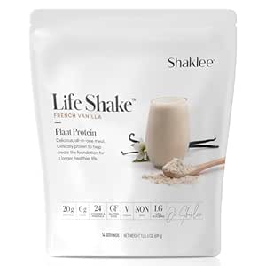 Shaklee Life ShakeTM Πρωτεΐνη φυτών Γαλλική Βανίλια - Πλήρης αντικατάσταση γεύματος με 20g Πρωτεΐνη, 6g Ίνες, 24 Βιταμίνες & Ορυκτά - Υποστηρίζει κορεσμού & Υγιούς Βάρος - Μη ΓΤΟ - 14 Υπηρεσίες