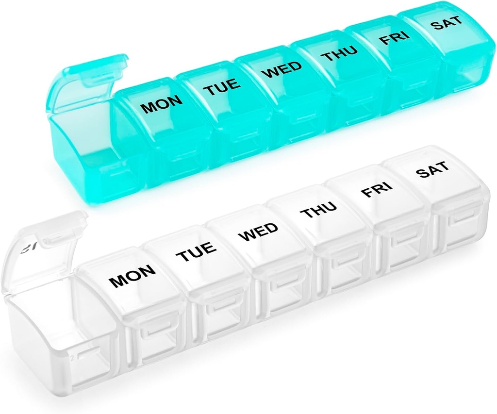 Küçük Pill Organizer 2 Times a Day, 2 Pack 7 Day Pill Box 1 Time a Day, Travel Friendly Day Night Vitamin Organizer, Weekly AM PM Pill Case Konteyner