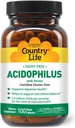 Country Life Acidophilus Probiotic Supplement for Women & Men - Free from Common Allergens - 2.4 Billion CFUs to Support Digestive Health - Dairy-Free, Non-GMO, 100 Vegan Capsules