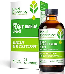 Bold Botanica Plant Omega 3-6-9, Ahiflower Oil, Vegan Omega 3, Brain & Immune Health, Better Than Flax, Fish Free, Great Taste, Sugar-Free, Non-GMO, Liquid- 4 oz