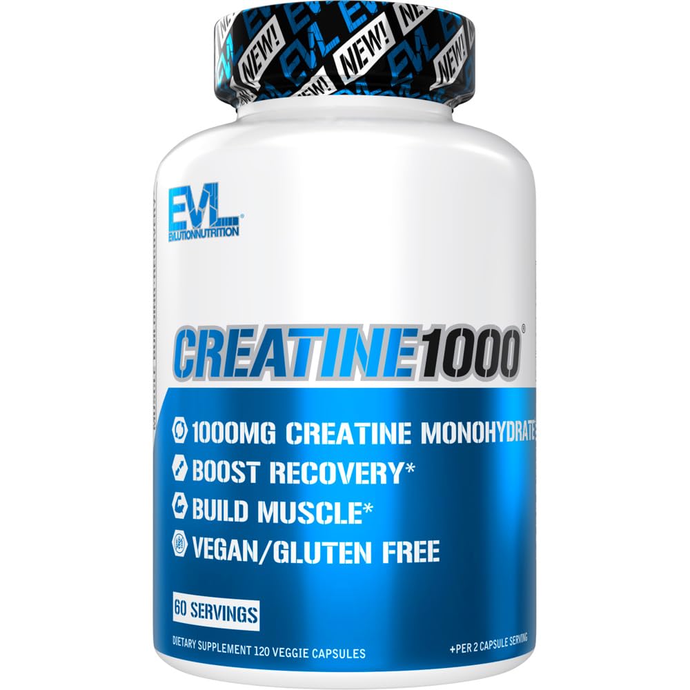 Evlution Pure Creatine Monohydrate Κάψουλες 1000mg Διατροφή πριν και μετά την αποκατάσταση προπόνηση Vegan Creatine Χάπια για τα κέρδη και την αποκατάσταση των μυών συμπλήρωμα - Muscle Builder για τους άνδρες
