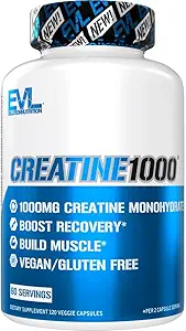Evlution Pure Creatine Monohydrate Capsules 1000mg Nutrition Pre and Post Workout Recovery Vegan Creatine Pills for Gains and Muscle Recovery Supplement - Muscle Builder for Men