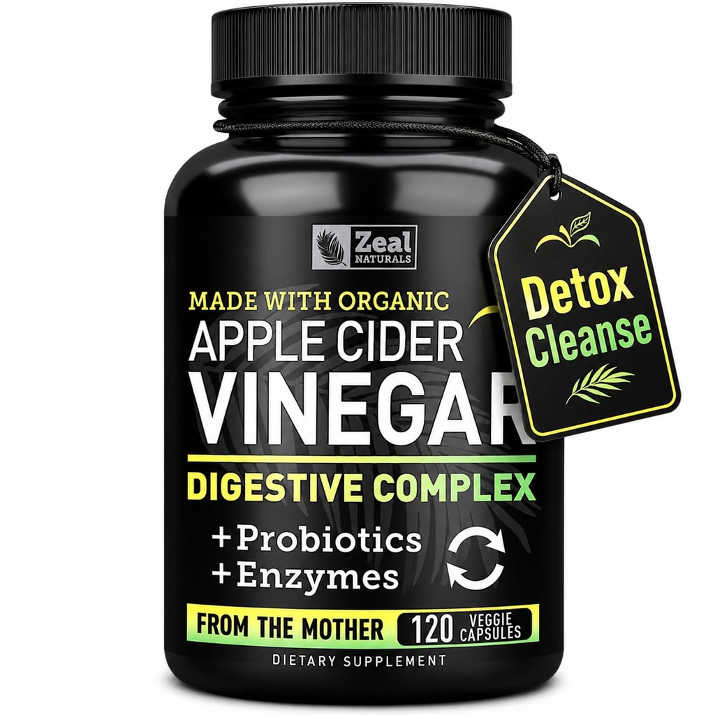 Organik Apple Cider Vinegar Capsules + Digestive Enzymes & Probiyotiks (1500 mg | 120 Capsules) Raw Apple Cider Vinegar Pills & Fiber Supplement for Gut Health, Immune Support, Digestion & Detox Cleanse