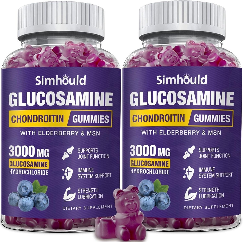 2 Packs Glucosamine Chondroitin Gummies - 3000MG Ekstra Güçlü Ortak Desteği MSM & Elderberry, Flexability, Anti Ioksimmune Support Gummy for Yetişkinler, Men & Women