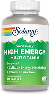 SOLARAY Once Daily High Energy Multivitamin for Women and Men - Ενεργειακά Συμπληρώματα - Immune Support w/Vitamin C, A, D and E, Vitamin B Complex, Trace Minerals, 60-Day Εγγύηση, 120 Serv, 120 VegCaps