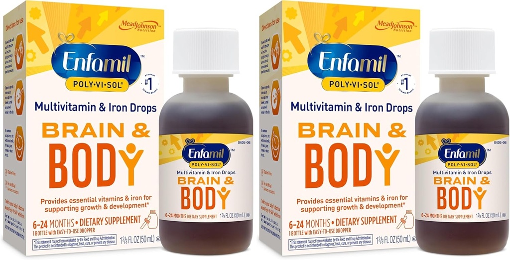 Enfamil Prenatals & Baby Vitamins Poly-Vi-Sol 8 Multi-Vitamins & Iron Supplement Drops for Infants & Toddler, Supports growth & Development, 50 mL Dropper Şişe (Pack of 2)