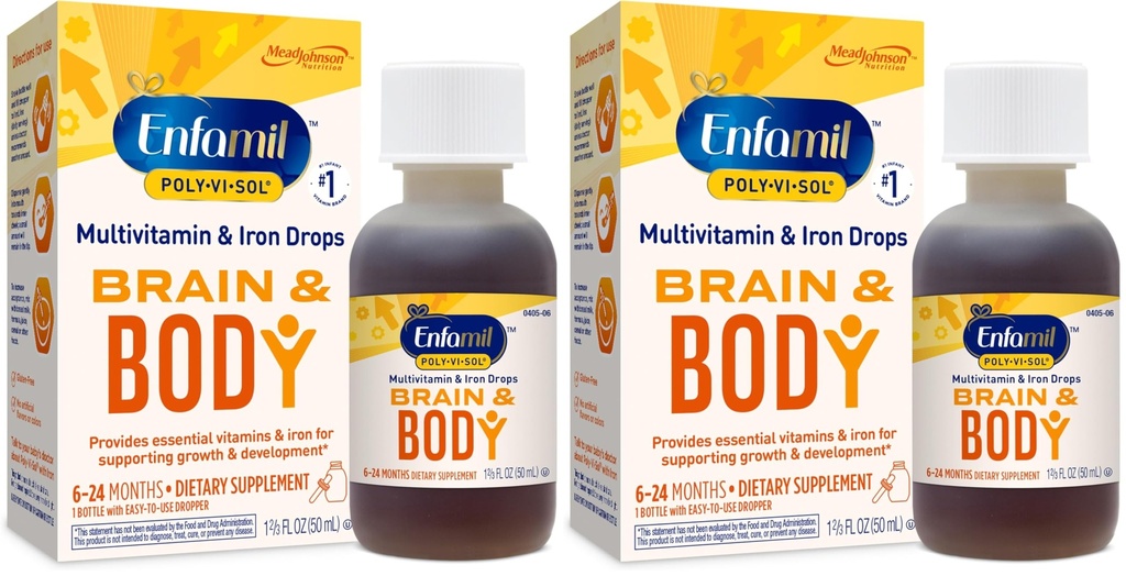 Enfamil Prenatals & Baby Vitamins Poly-Vi-Sol 8 Multi-Vitamins & Iron Supplement Drops for Infants & Toddler, Supports growth & Development, 50 mL Dropper Şişe (Pack of 2)