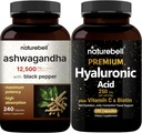 NatureBell Hyaluronic Acid Capsules with Biotin + Vitamin C & Ashwagandha 12,500 mg Equivalent with Black Pepper Sche | Complete Beauty Care Complex | Adaptogens Supplements for Relaxation