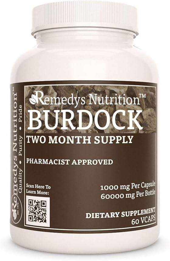 Remedy'nin beslenme Burdock Root | 1000 mg, 60 Vegan Capsules Herbal Diyeter Supplement | Two Moon Supply | Ayrıca Quercetin & Vitamin Cins