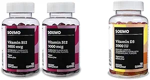 Βασικά Βιταμίνη B12 3000 mcg Gummies (2 συσκευασίες των 100), 2 ανά υπηρεσία και βασικά Βιταμίνη D3 2000 IU Gummies, Orange, Lemon & Strawberry, 160 Count (2 ανά υπηρεσία) (Πρώην Solimo)