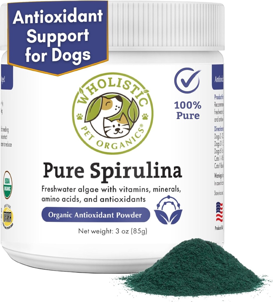 Köpekler için Wholistic Pet Organics Spirulina - 3 Oz - Sağlıklı Immune System & Mevsim Alerjileri - Evsel Gıda İçin Bitkisel Antioksi Destek - Organik Köpek Gıda Topper - ABD'de Taze Olarak Yapıldı