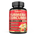 Satoomi 6in1 Turmeric Curcumin Supplement - 3 Μήνες Προμήθεια - 95% Κουρκουμινοειδή με Ρίζα Ginger, Σκόρδο, Δενδρολίβανο & Μαύρο Πιπέρι - 90 Κάψουλες