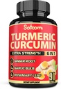 Satoomi 6in1 Turmeric Curcumin Supplement - 3 Μήνες Προμήθεια - 95% Κουρκουμινοειδή με Ρίζα Ginger, Σκόρδο, Δενδρολίβανο & Μαύρο Πιπέρι - 90 Κάψουλες
