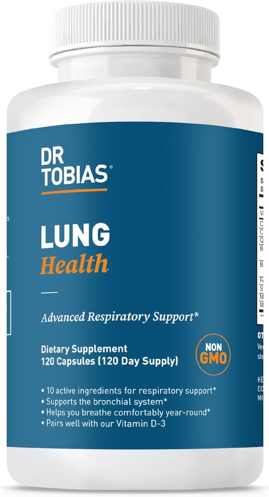 Dr. Tobias Lung Health Supplement with Vitamin C, Butterbur, Quercetin & Bromelain, Advanced Lung Cleanse Detox Formula for Bronchial & Respiratory System, Non-GMO, 120 Capsules, 120 Servisler