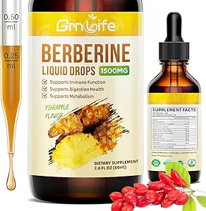 Berberine Supplement, 1500 mg Organik Berberine Sıvı Ölçeği Ceylon Cinnamon, Bitter Melon - Destekler Immune ve Metabolism, Vegan, Pinele Flavor-2 FL Oz