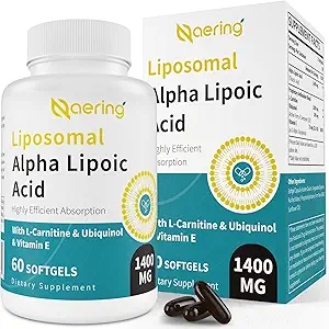 Liposomal Alpha Lipoic Acid 1400mg Softgels, ALA Supplement with L-Carnitine 1000mg, Ubiquinol (Active CoQ10) 100mg and Vitamin E 10mg,Alpha-Lipoic Acid for Antioxidants, Nerve,Energy 180 Softgels
