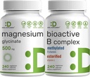 Magnezyum Glycinate 500 mg Veggie Capsules & Bioaktif Vitamin B Kompleksi Paket - Kolay Absorbed Chelated Mineral - Immune, Energy, & Metabolism Supplement