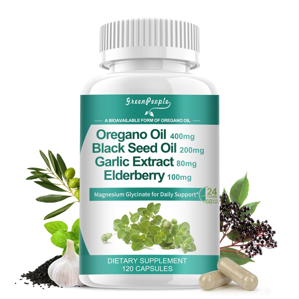 Organik Oregano Oil Capsules – 11-in-1, Black Seed Oil, Elderberry, Olive, Olive Leaf- Magnezyum & Black Pepper for Abpole – Immune, Respiratory & Digestive – Vegan, Non-GMO, 120 Ctt
