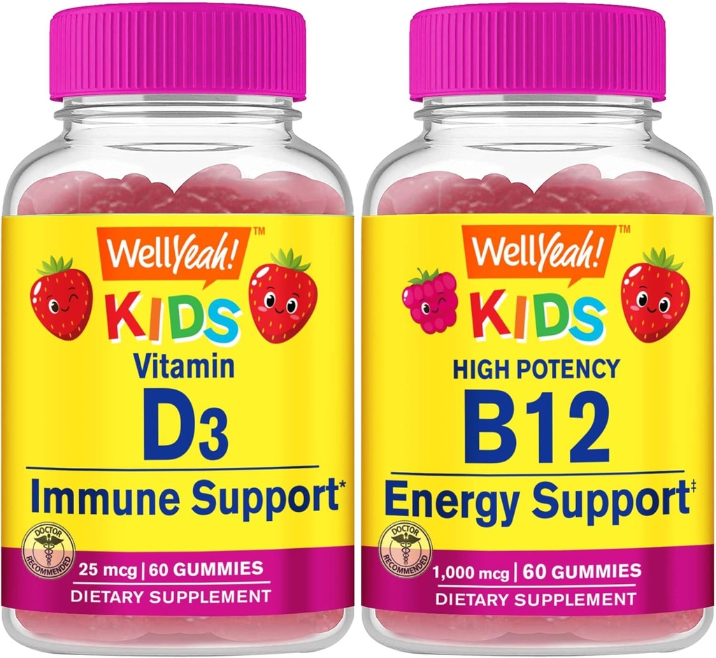 Evet D3 Çocuk + Vitamin B12 Çocuklar, Gummies Sche - Great Tasting, Vitamin Tamam, Gluten Free, GMO Free, Chewable Gummy Gummy