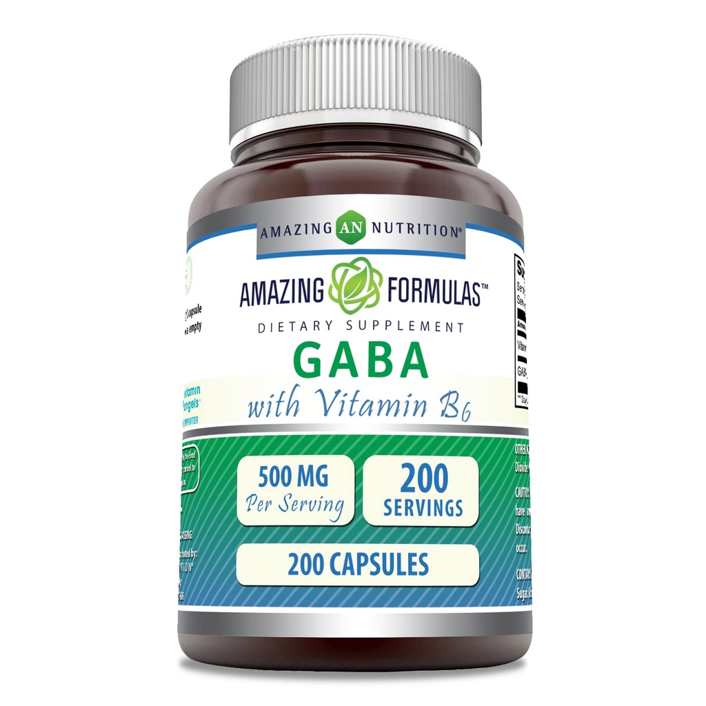 Amazing Formulas GABA Vitamin B6 Supplement | 500 Mg Per | 200 Capsules | Non-GMO | Gluten Free | Made in USA