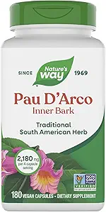 Nature's Way Pau d'Arco Inner Bark, Traditional South American Herb, 2.180 mg ανά 4-Capsule Serving, Μη-GMO Project Επαληθευμένο, 180 κάψουλες (Packing May Vary)