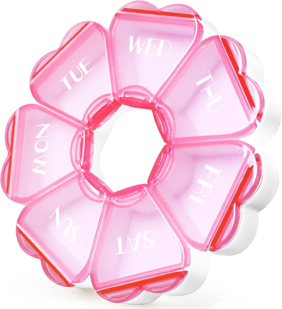 Sevimli Pill Organizer 7 Gün, Renk Bloku Haftalık Pill Box, Günlük Tıp Konteyneri Balık Yağları/Vitamins/Medication /Supplements (Pink) için Büyük Karşılaştırmalı
