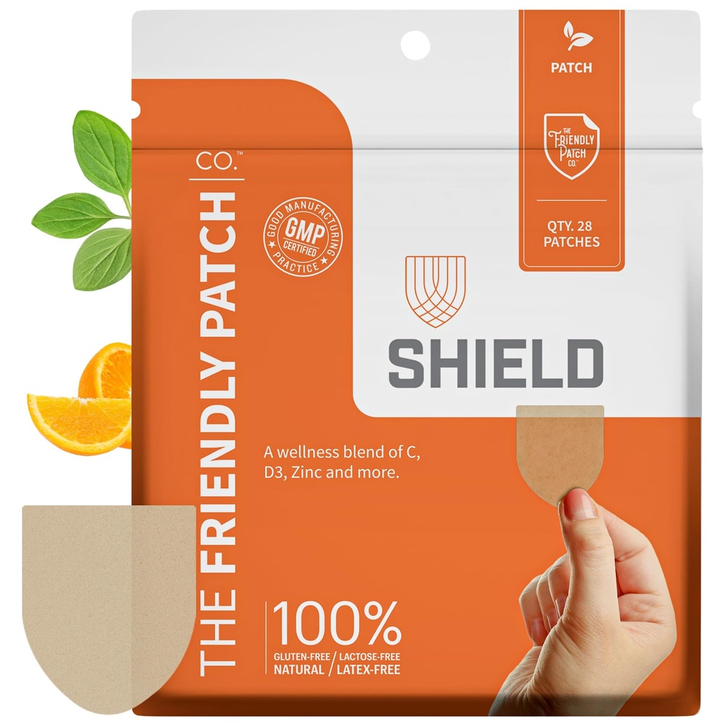 The Friendly Patch Shield Immunity Support Patch | Wearable Immune Bransons for Yetişkinler için D3, C ve çinko | 28 Immunity Boost Patches