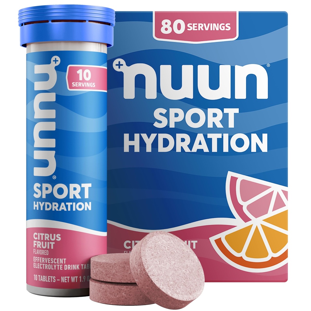 Nuun Sport Ηλεκτρολυτικά Δισκία με Μαγνήσιο, Ασβέστιο, Κάλιο, Χλωριούχο & Νάτριο, Χωρίς Γλουτένη & Vegan, Εσπεριδοειδή Φρούτα, 8 Συσκευασία (80 Σερβιέτες Σύνολο)