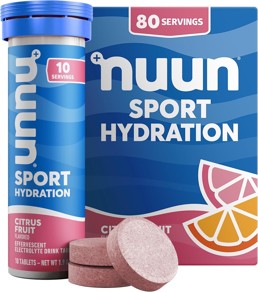 Nuun Sport Electrolyte Tablets with Magnesium, Calcium, Potassium, Chloride & Sodium, Gluten Free & Vegan, Citrus Fruit, 8 Pack (80 Servings Total)