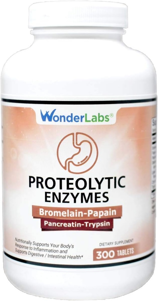 Wonder Laboratories Proteolytic Enzymes | Bromelain Papain Pancreatin Trypsin 550 mg Total with Standardized Amyla, Lipase, and Protease, 300 Tablet