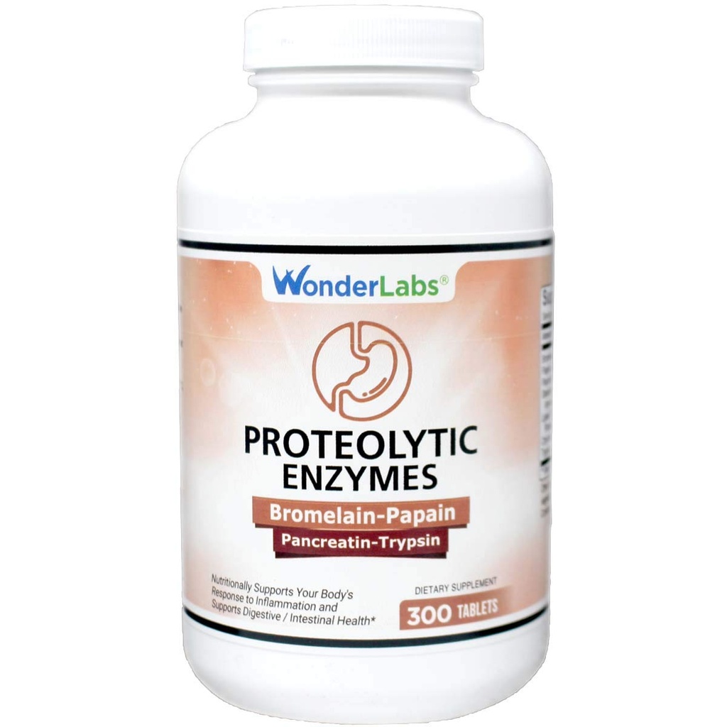 Wonder Laboratories Proteolytic Enzymes | Bromelain Papain Pancreatin Trypsin 550 mg Total with Standardized Amyla, Lipase, and Protease, 300 Tablet