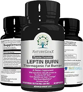 Leptin Burn - Thermogenic Fat Burner, Appetite Suppressant, Energy Booster & Metabolism Booster for Weight Loss - Diet Pills That Work Fast for Women & Men - 60 Slim Pills, Gluten Free